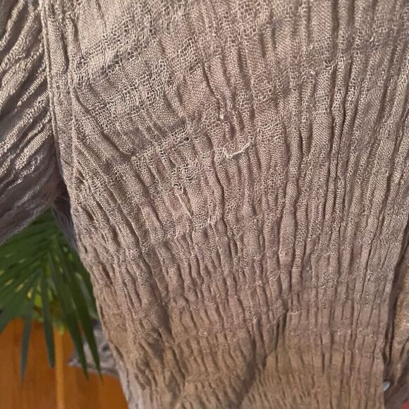 CHICO’S | taupe crinkly button up 2 (M) - Picture 8 of 9